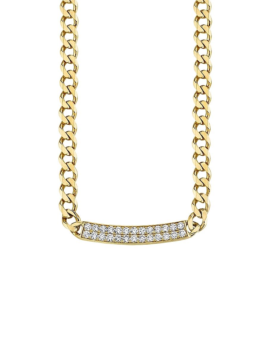 Women's 14K Yellow Gold & Diamond ID Bar Link Necklace - Gold