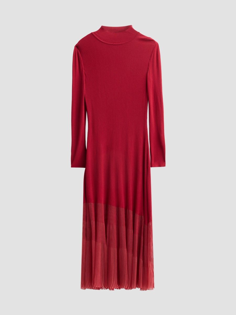 Misook Women's Rib-Knit Sheer-Hem Maxi Dress - Scarlet Red - Size XXL