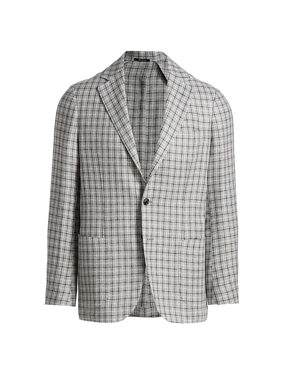 Men's Plaid Linen-Blend Sport Coat - Grey - Size 40