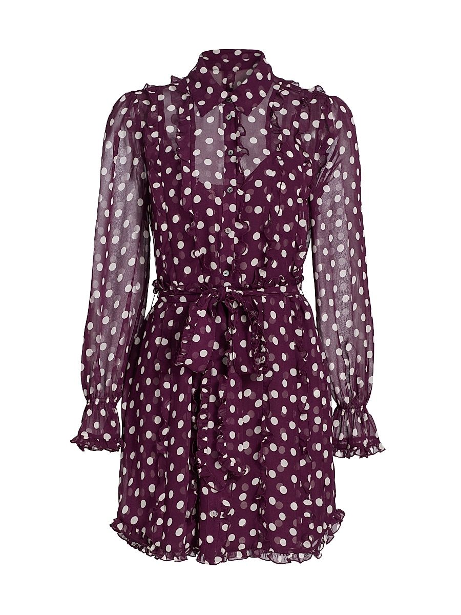 Women's Clio Camille Polka Dot Minidress - Deep Plum Limestone - Size 14