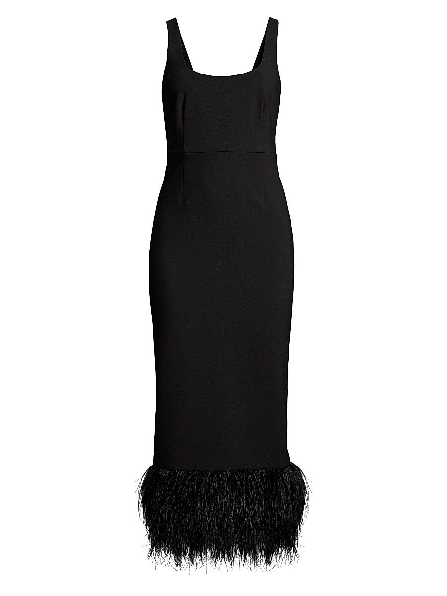 Women's Lida Feather-Trim Sheath Midi-Dress - Black - Size 4