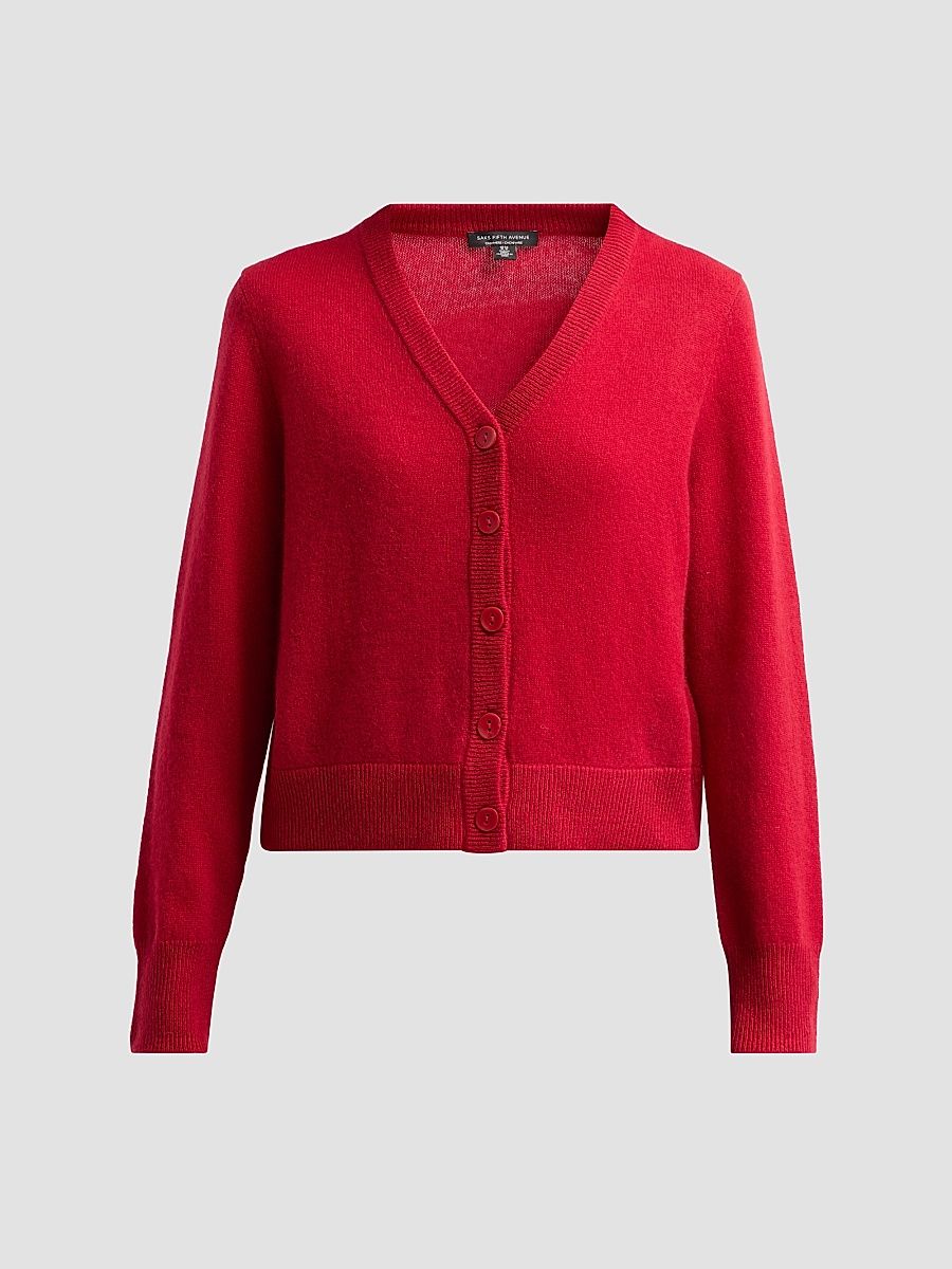 Women's V-Neck Cashmere Crop Cardigan - Deep Red - Size XL
