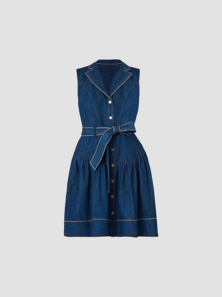 Shoshanna Women's Mae Denim Tie-Waist Mini Dress - Denim - Size 12