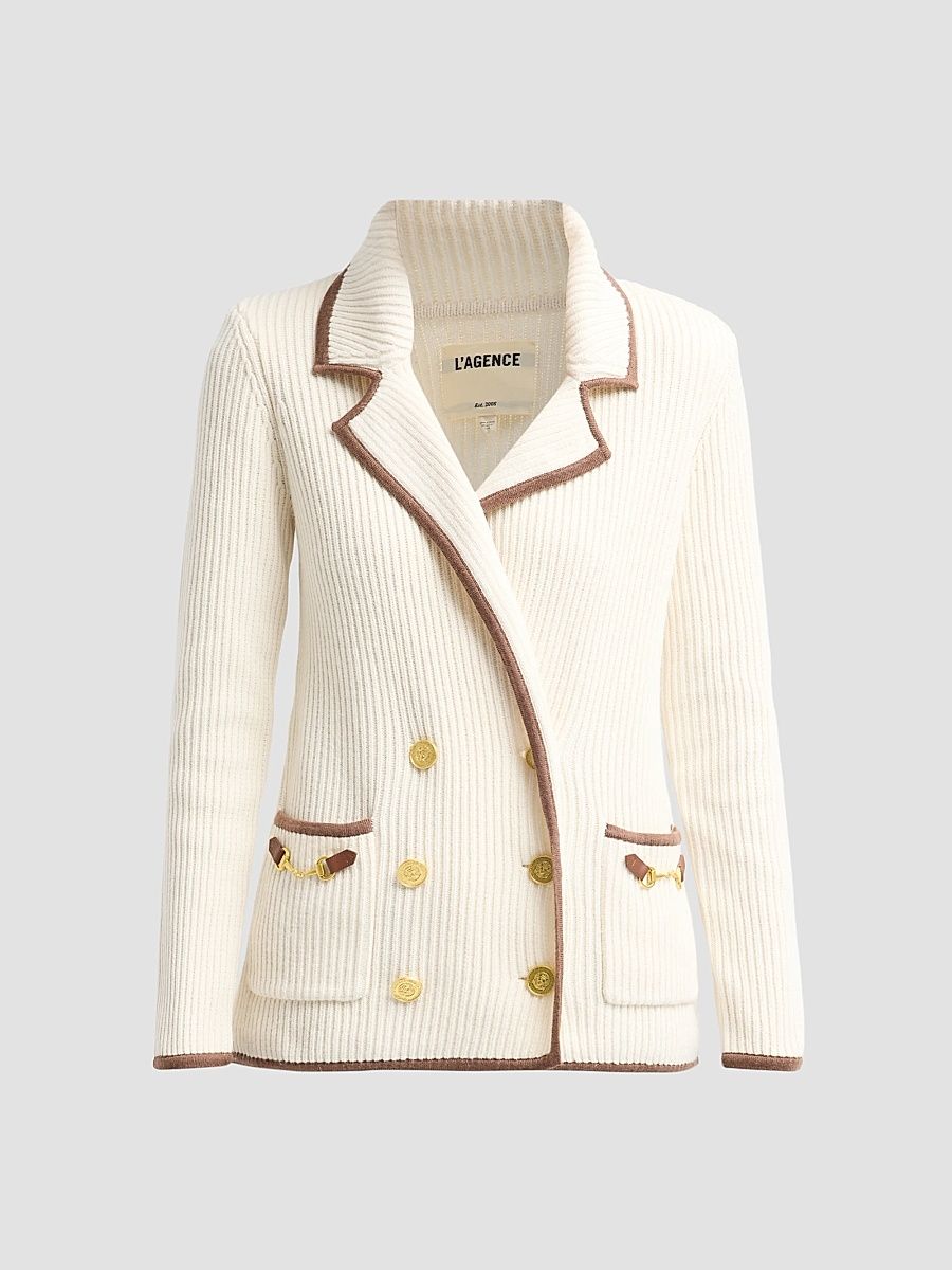 Women's Ranch Knit Blazer - Ivory Dark Cappuccino - Size XL
