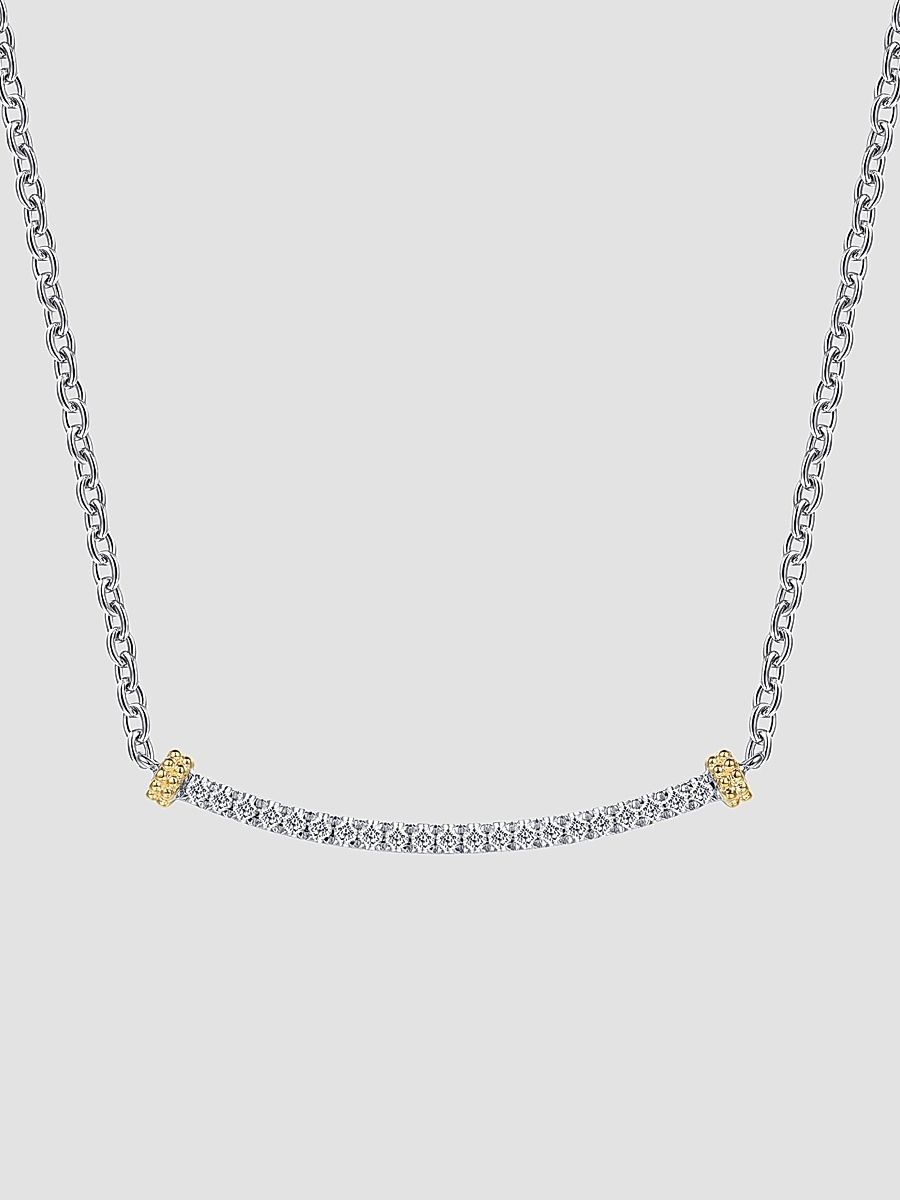 Gabriel & Co Women's 14K Yellow Gold And 925 Sterling Silver Bujukan White Sapphire Bar Necklace - Sterling Silver