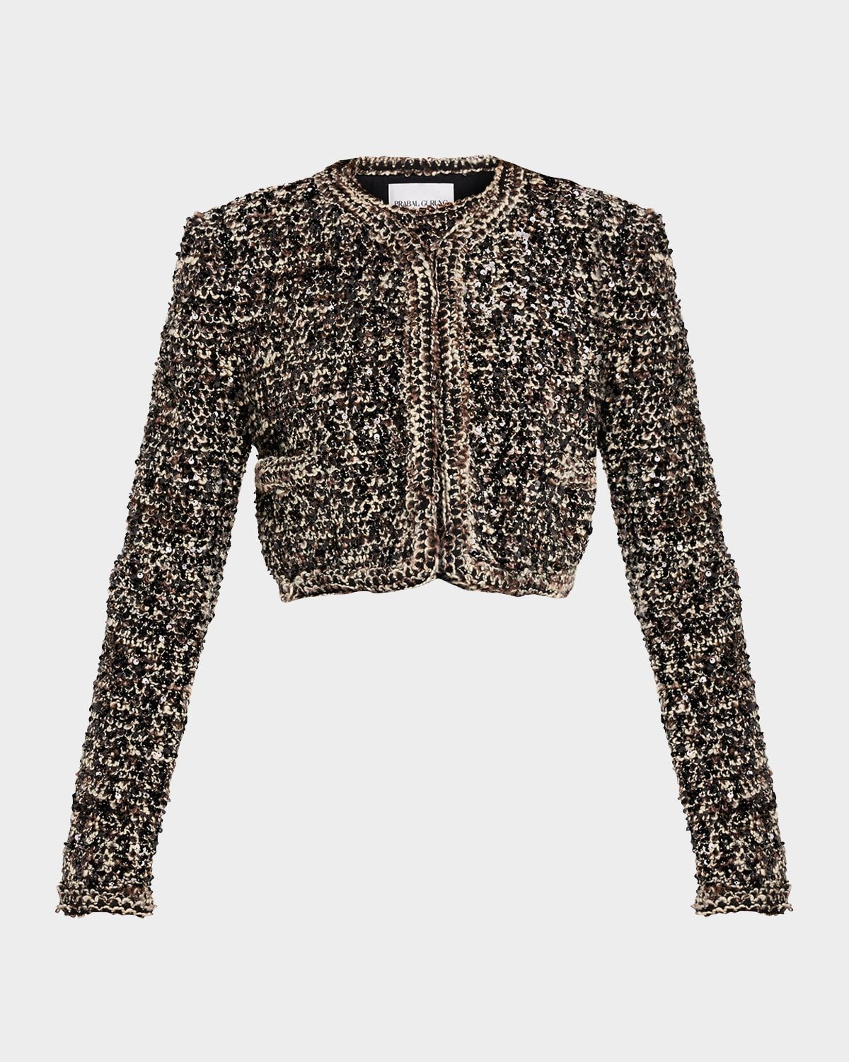 Collarless Paillette Boucle Bolero Jacket