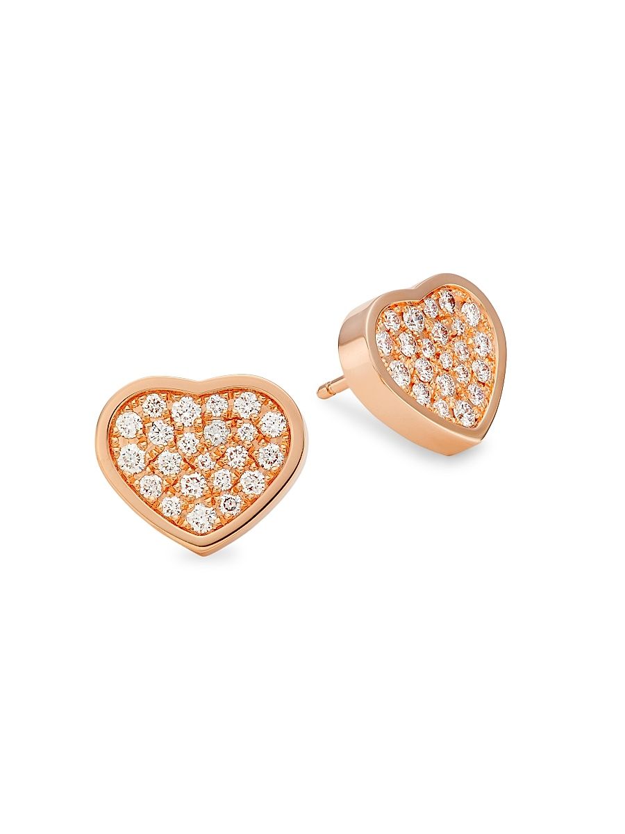 Women's Happy Heart 18K Rose Gold & Diamond Studs