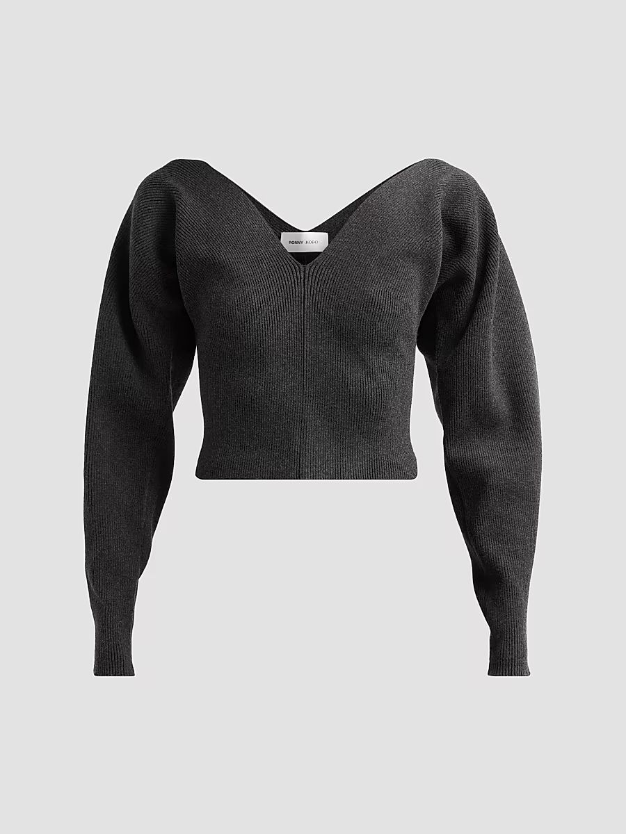 Ronny Kobo Women's Krystal Rib-Knit Sweater - Charcoal - Size Large