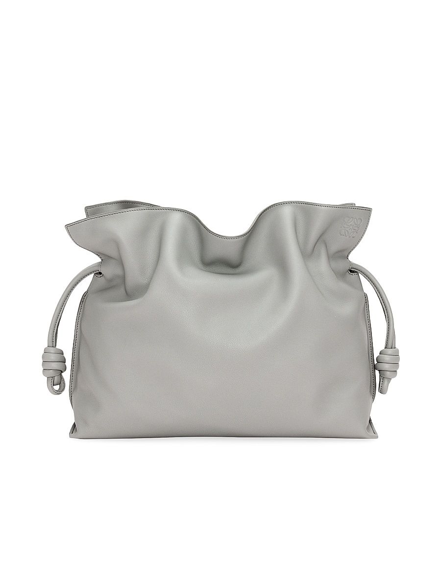 Women's Flamenco Large Leather Clutch - Pearl Grey