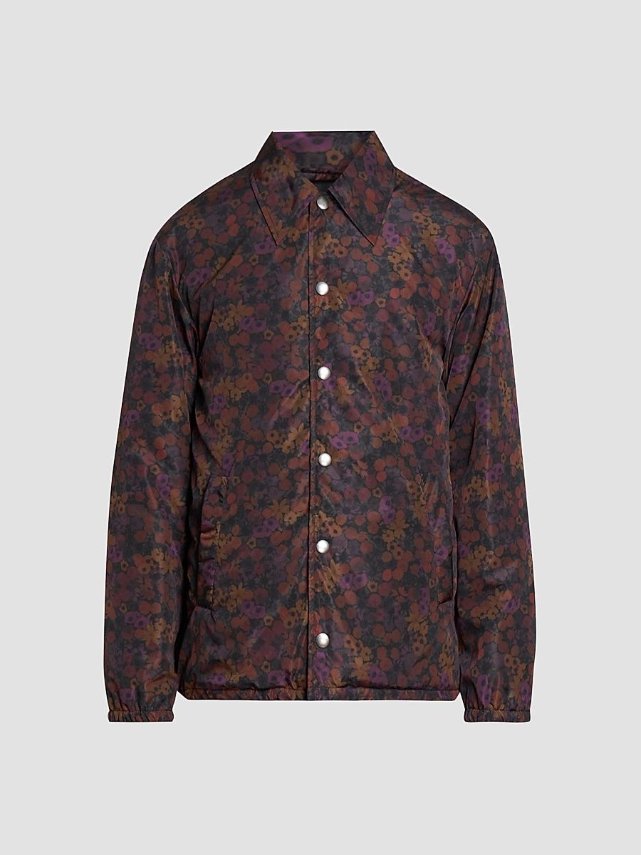 Men's Floral-Print Nylon Coach's Jacket - Brown - Size Medium