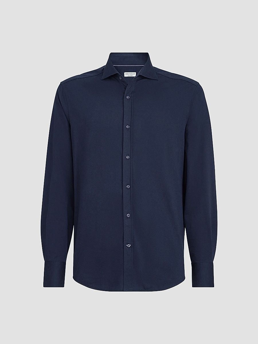 Men's Cotton Piqué Shirt with Spread Collar - Navy Blue - Size XXXXL