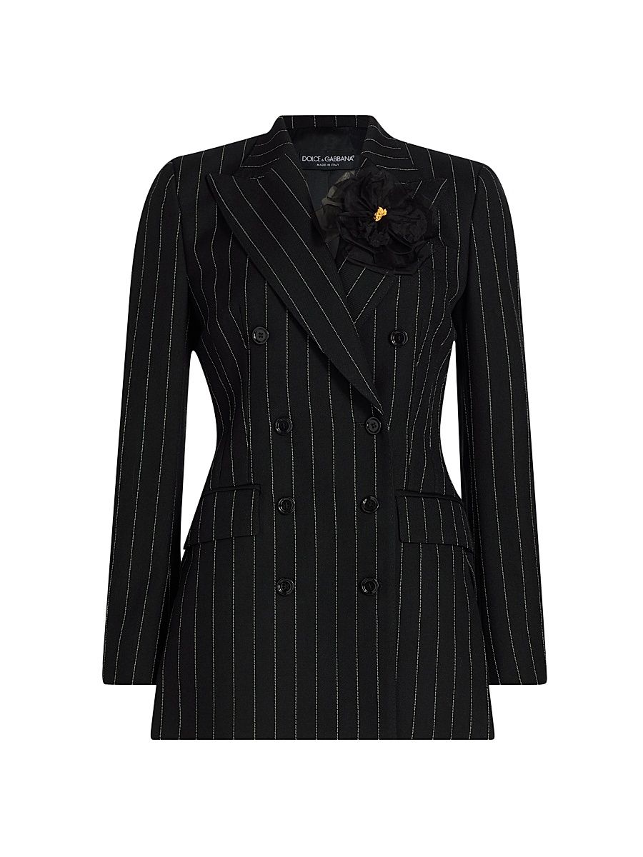 Women's Pinstripe Flower Double-Breasted Blazer - Riga - Size 2
