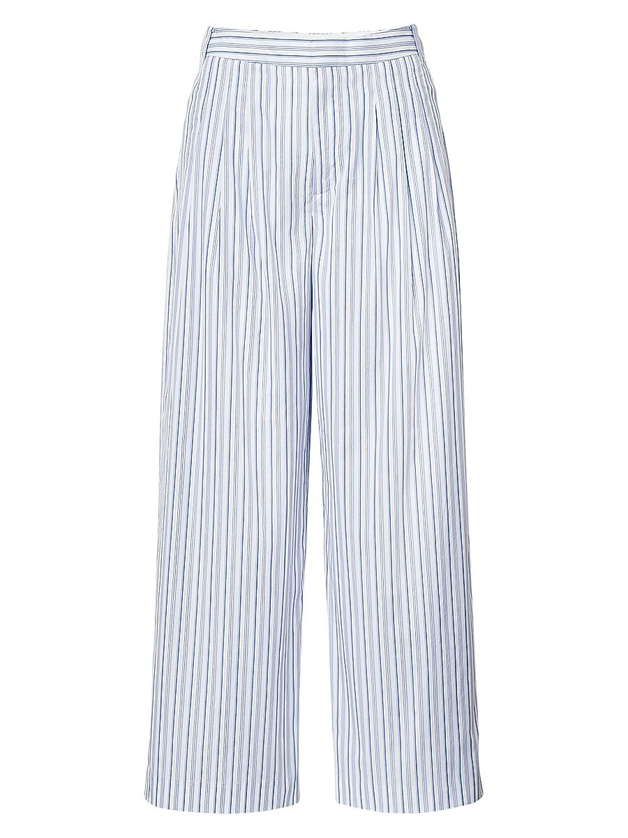 Women's Chappell Striped Cotton Poplin Pants - Baby Blue Stripe - Size 14