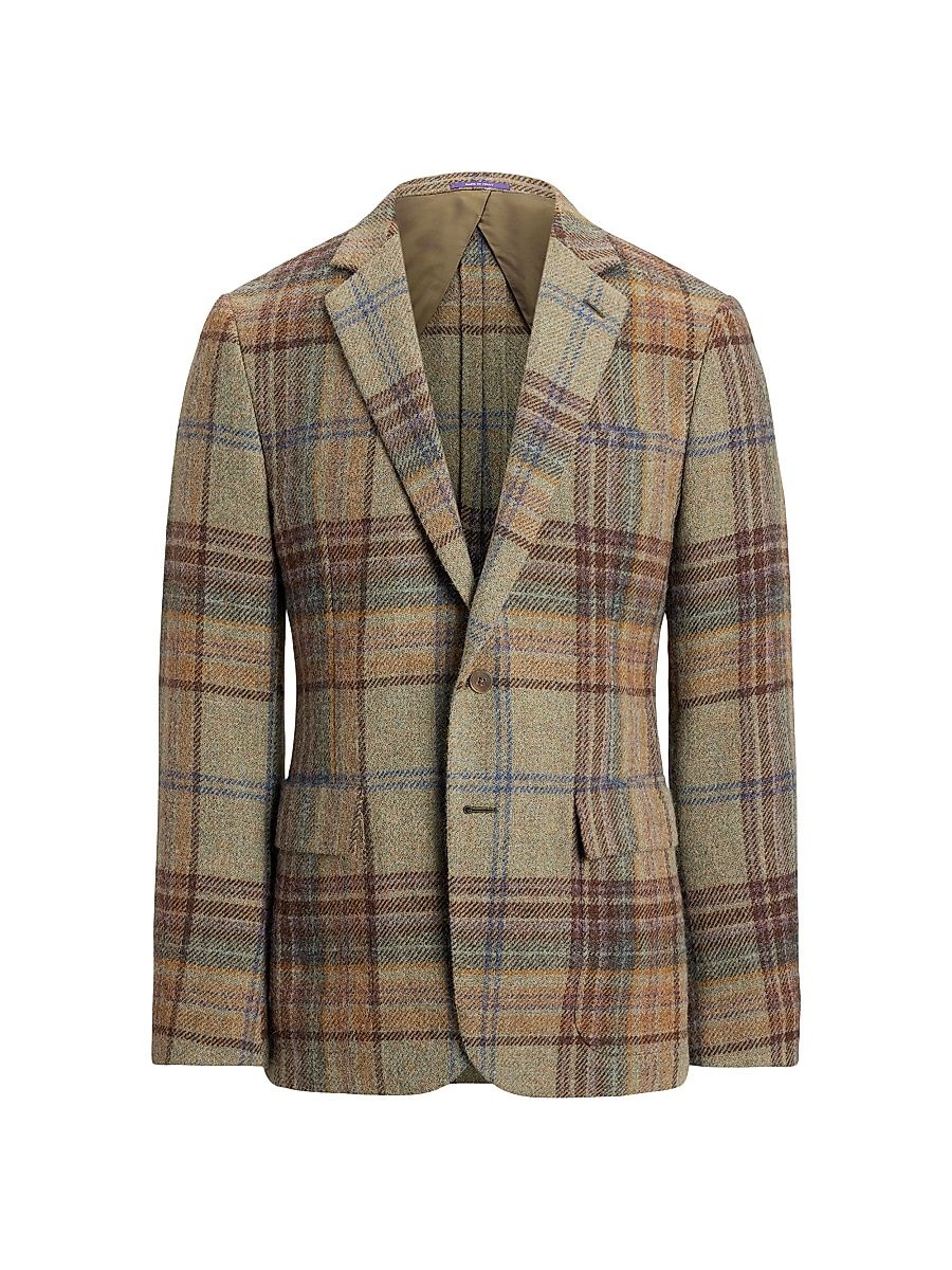 Men's Kent Hand-Tailored Plaid Wool Sportcoat - Sage Brown Tan Multi - Size 40