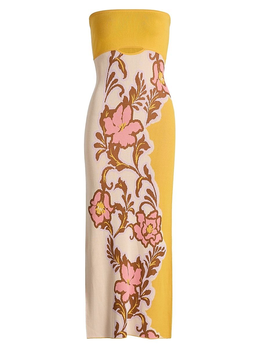 Women's Fletcher Colorblocked Floral Strapless Midi-Dress - Plumeria Wave Knit - Size XL
