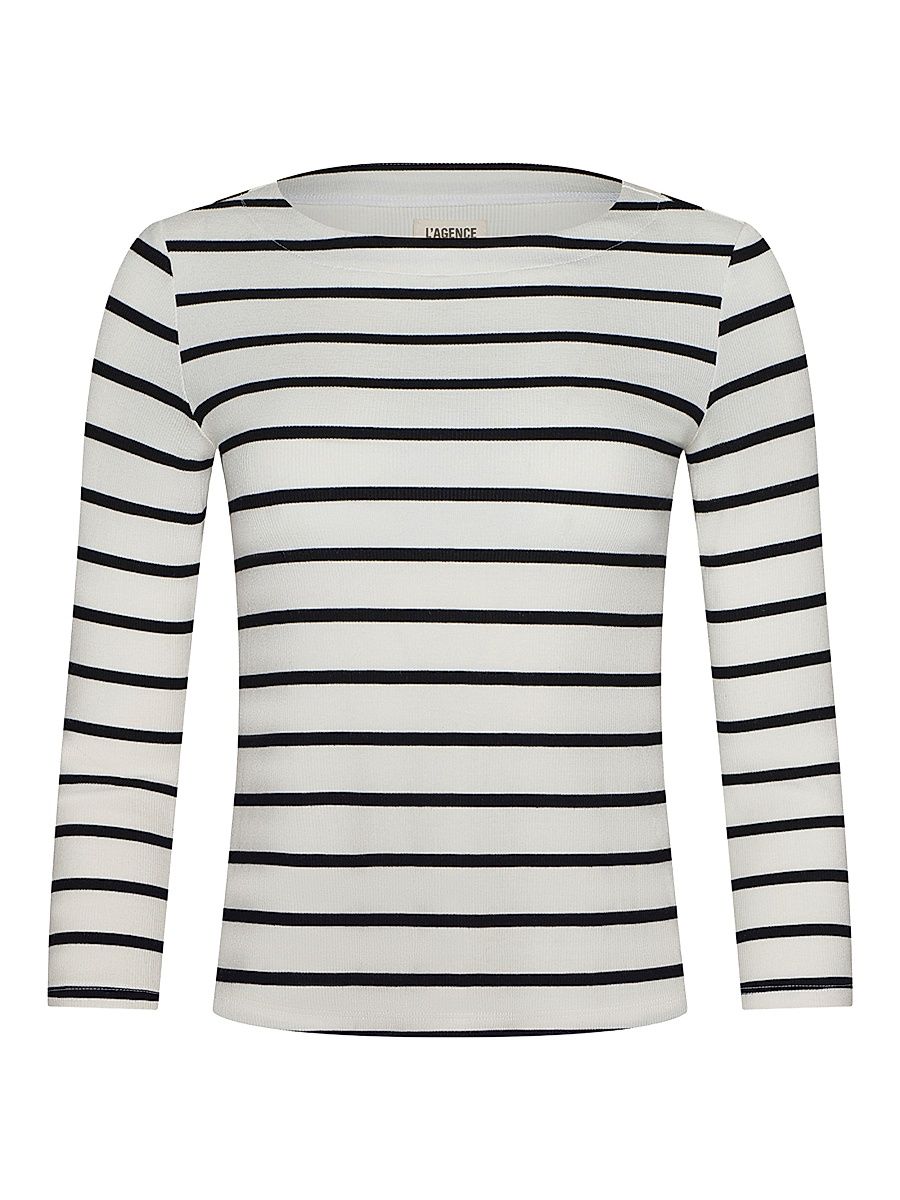 Women's Lucille Striped Boatneck Shirt - Ivory Black Stripe - Size XL