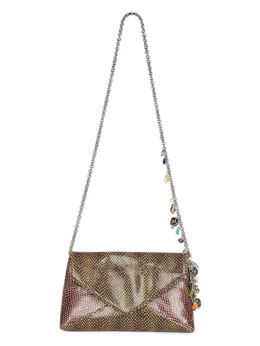 Women's Small Dotted Envelope Leather Shoulder Bag - Brown