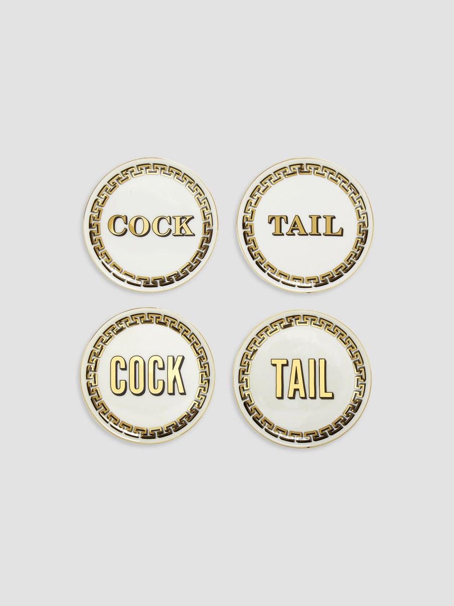 Jonathan Adler Cock/Tail Coasters - Black White Gold