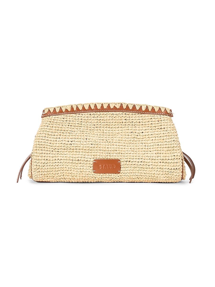 Women's Maude Leather-Trim Raffia Clutch - Natural And Tan