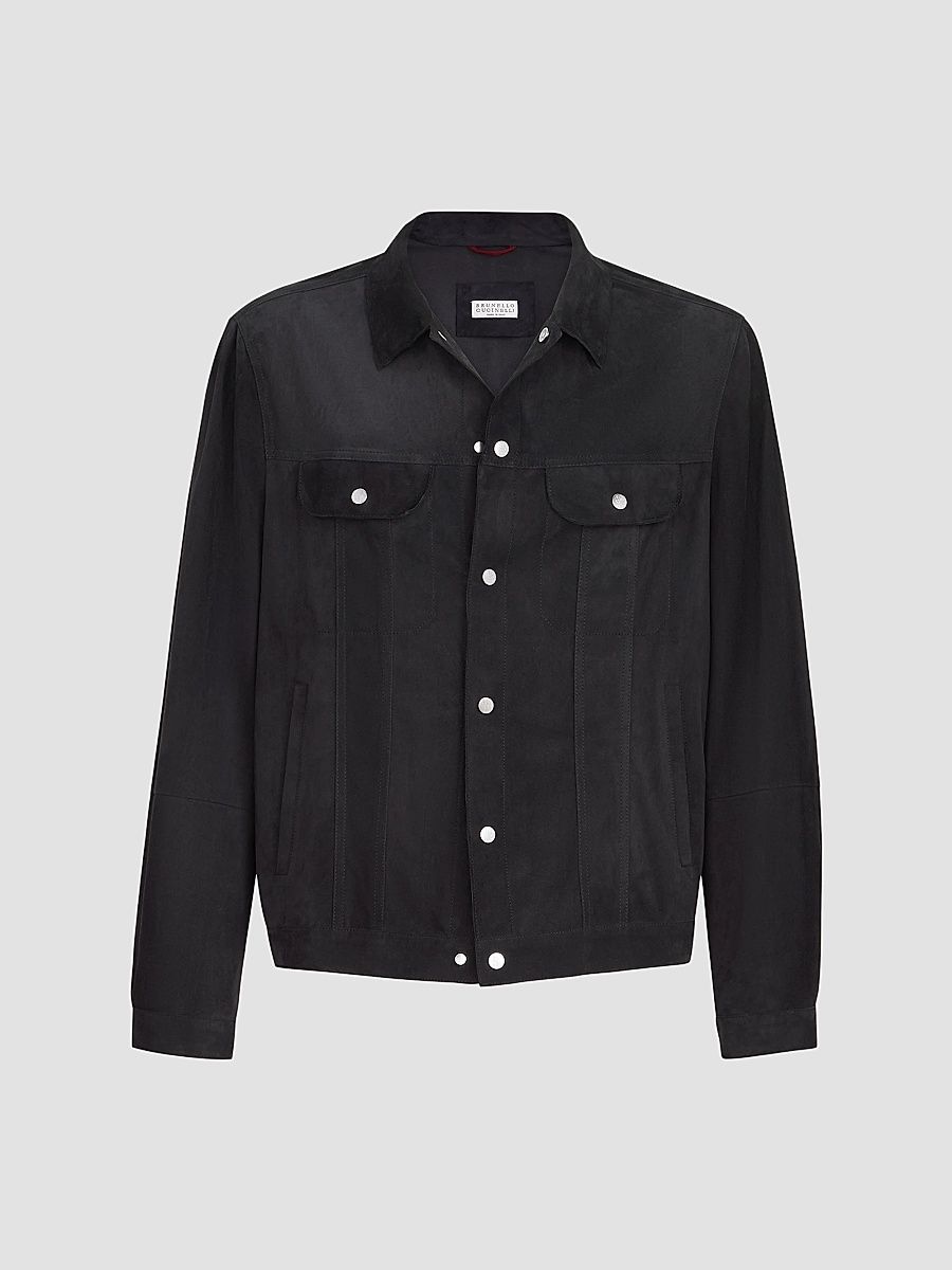 Men's Suede Four-Pocket Jacket - Navy Blue - Size XXXXL