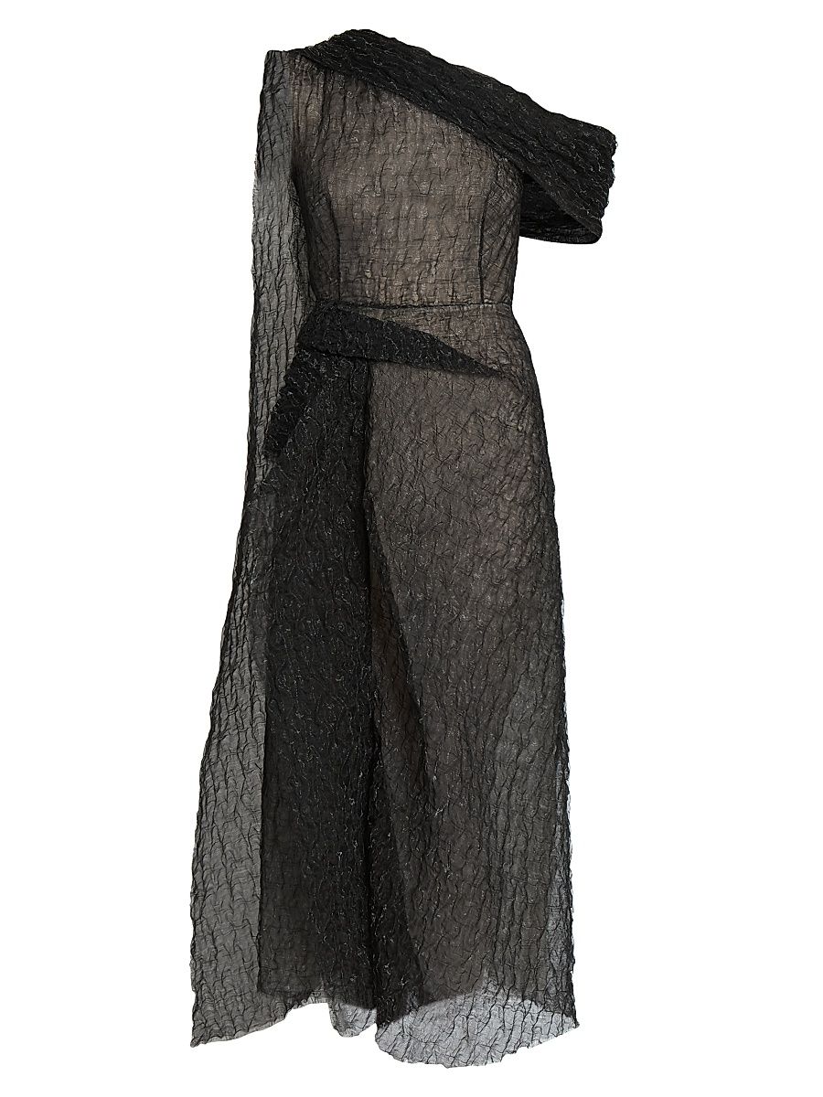 Women's Metallic One-Shoulder Draped Midi-Dress - Black - Size 4