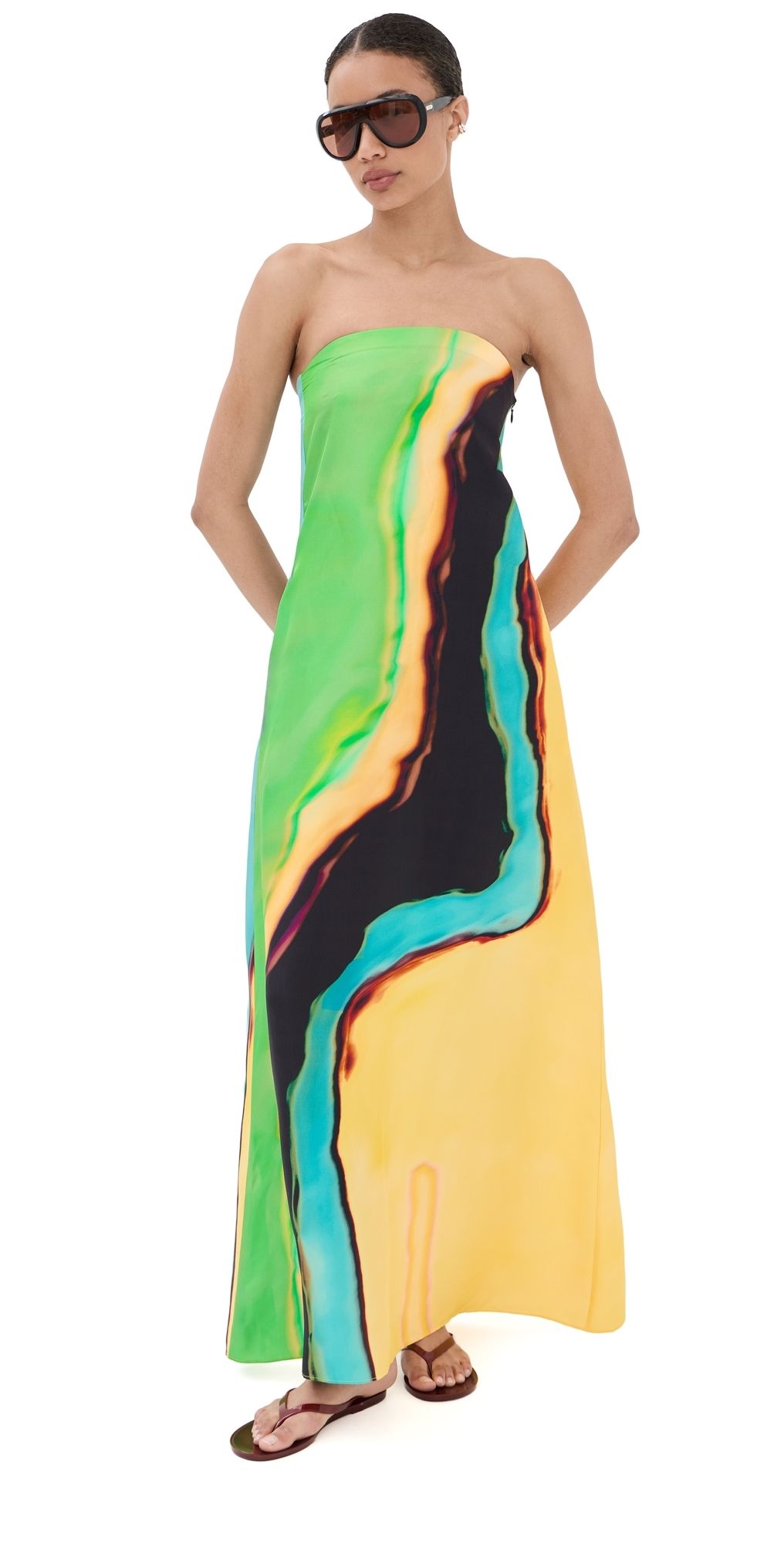 Christopher Esber Aura Silk Strapless Dress Valencia/Multi 10