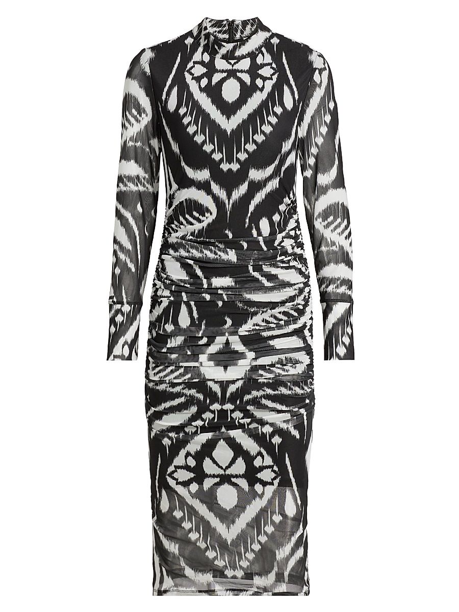 Women's Ikat Ruched Tulle Midi-Dress - Pineapple Ikat Black - Size Medium