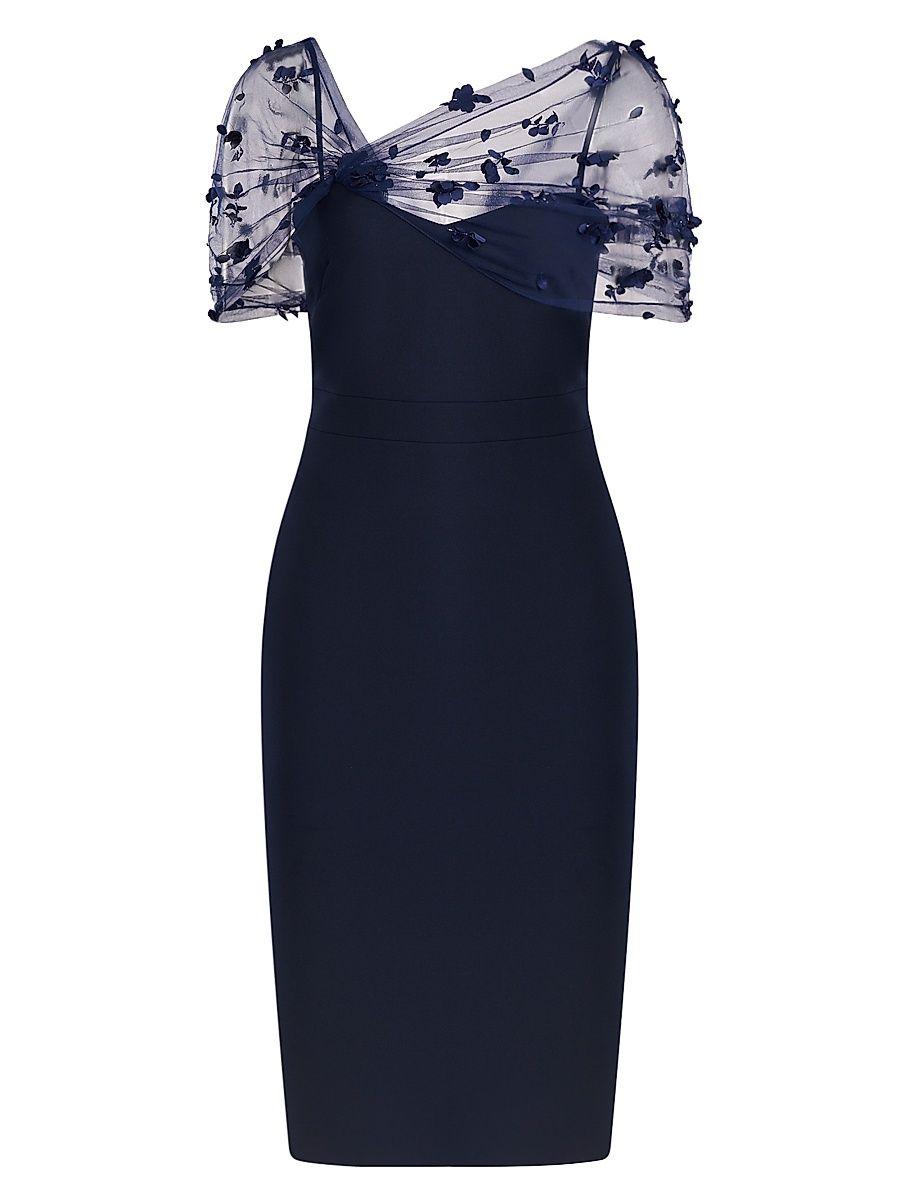 Theia Women's Gia Beaded Shawl-Embellished Dress - Navy - Size 2