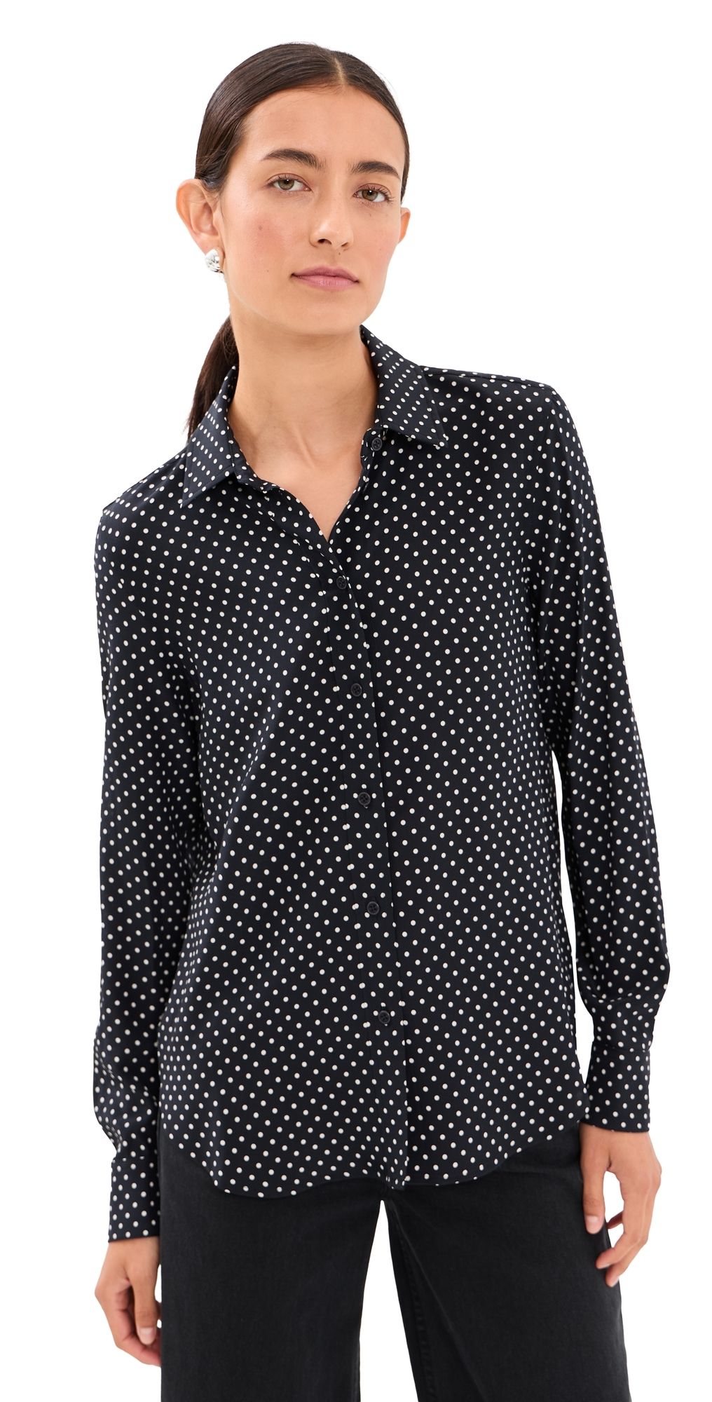 Nili Lotan Gaia Slim Button Down Shirt Ivory Polka Dot L