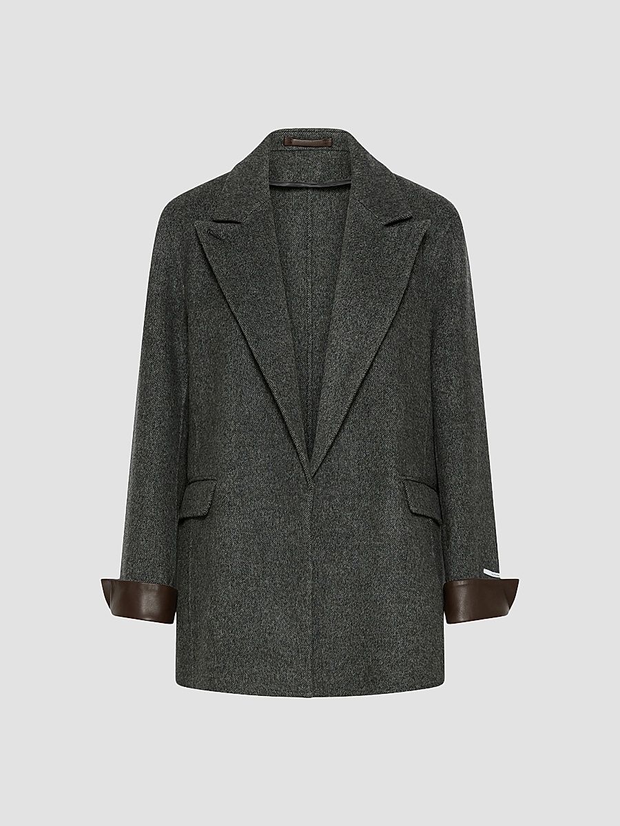 Women's Pure Wool Double Sided Fabric Blazer - Melange Dark Grey - Size 12