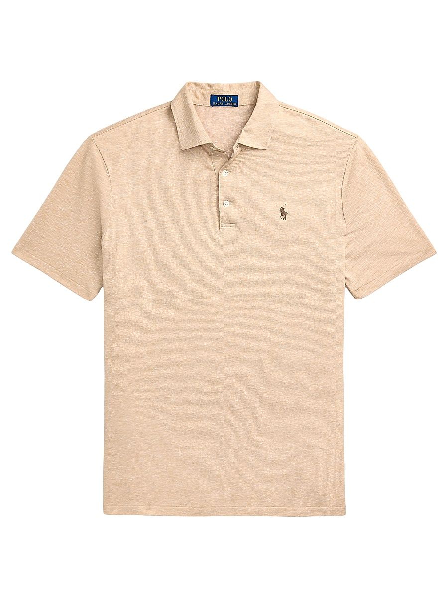 Men's Cotton-Linen Oxford Polo Shirt - Classic Camel White - Size XXL