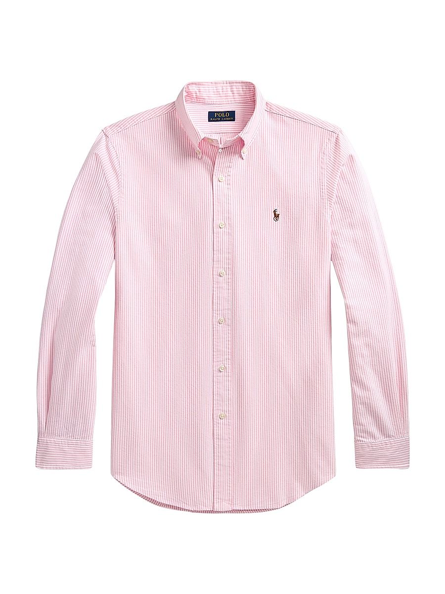 Men's Logo-Embroidered Striped Cotton Oxford Shirt - New Rose White - Size XXL