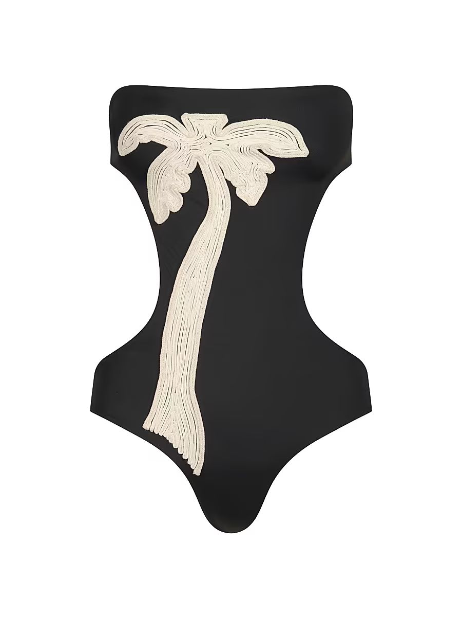 Women's Playa Grande Desert Palm Cut-Out One-Piece Swimsuit - Black Ecru - Size XS