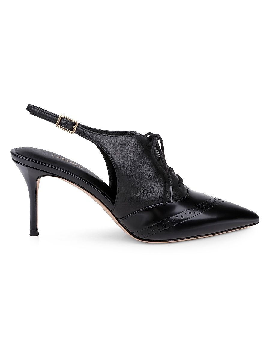 Women's Shreya 80MM Leather Slingback Pumps - Black Leather - Size 10