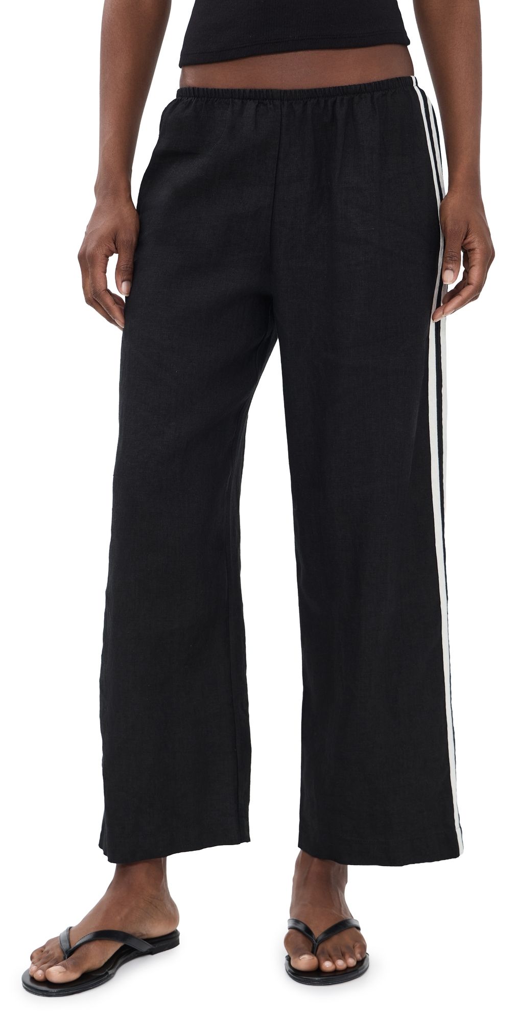 DONNI. The Linen Crop Racer Stripe Pants Jet XXS
