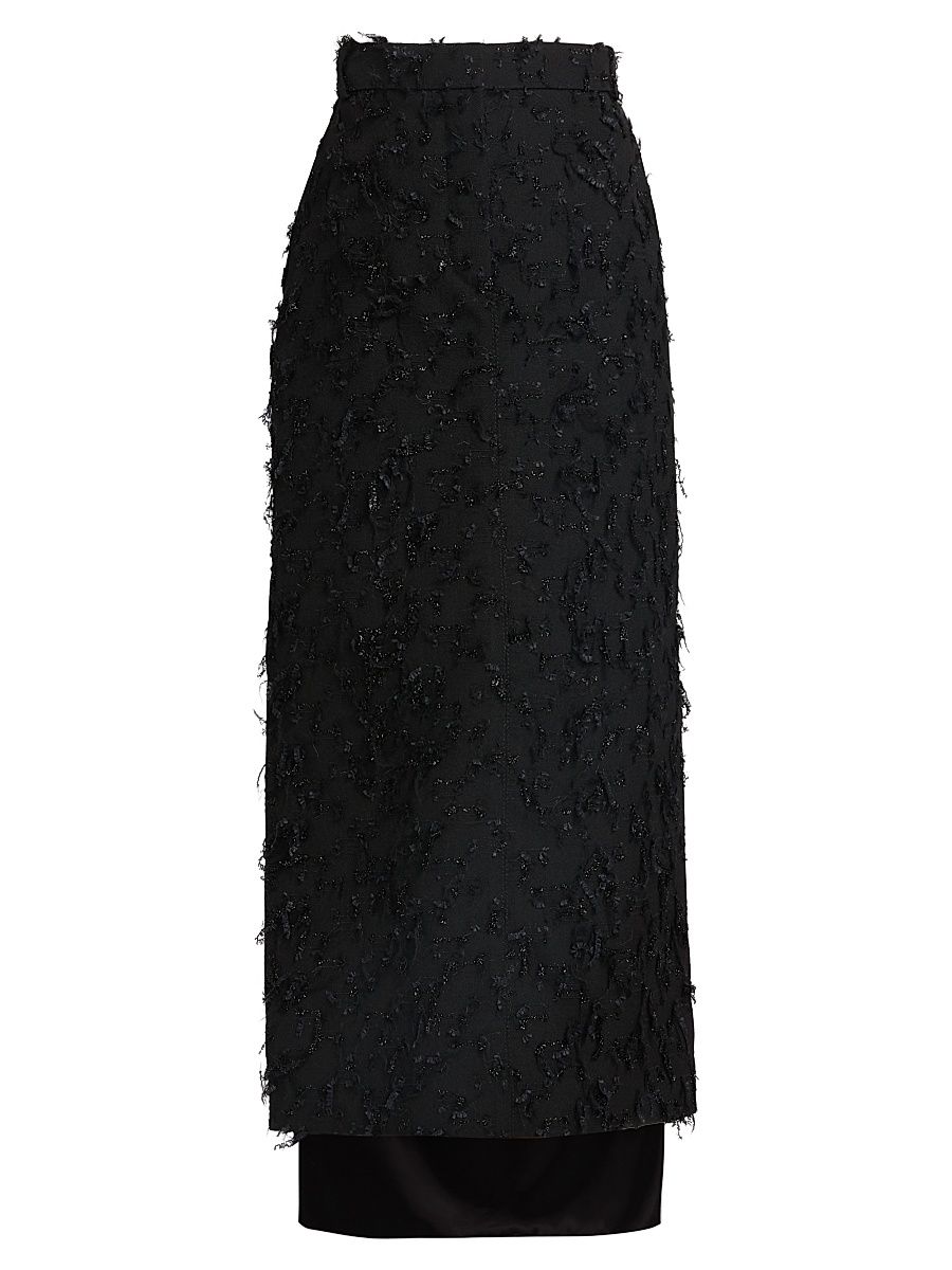 Women's Metallic Fringed Wool-Blend Midi-Skirt - Black - Size 2