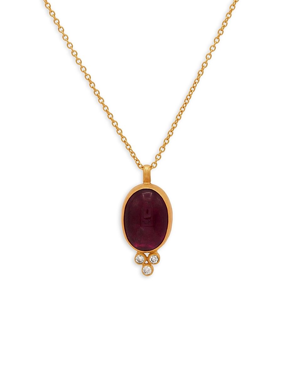 Women's Rubellite, Diamond & 24K Yellow Gold Pendant Necklace - Yellow Gold
