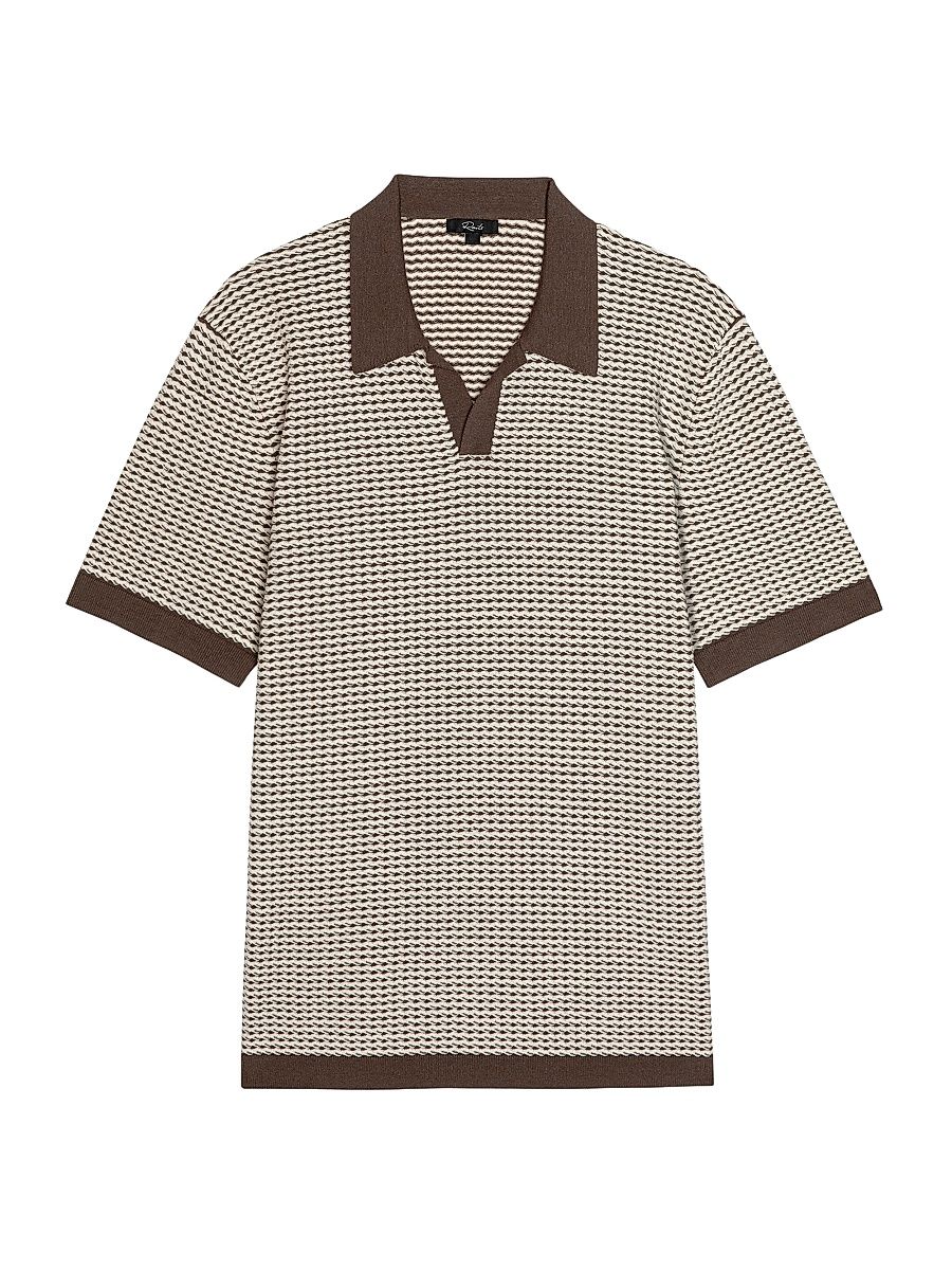 Men's Hayden Geometric Cotton-Silk Polo Shirt - Olive Oat Ripple - Size Large