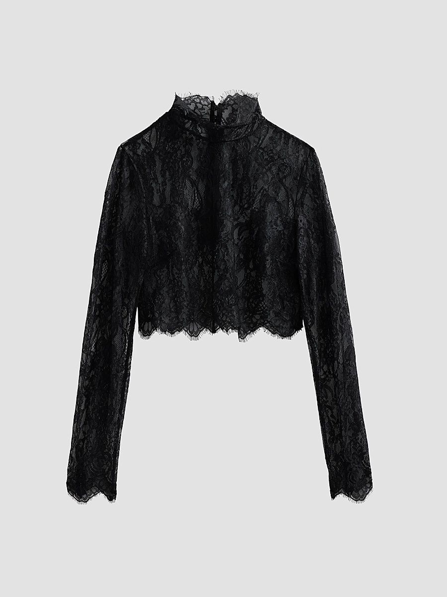 Women's Henriette Lace Long-Sleeve Top - Black - Size XL