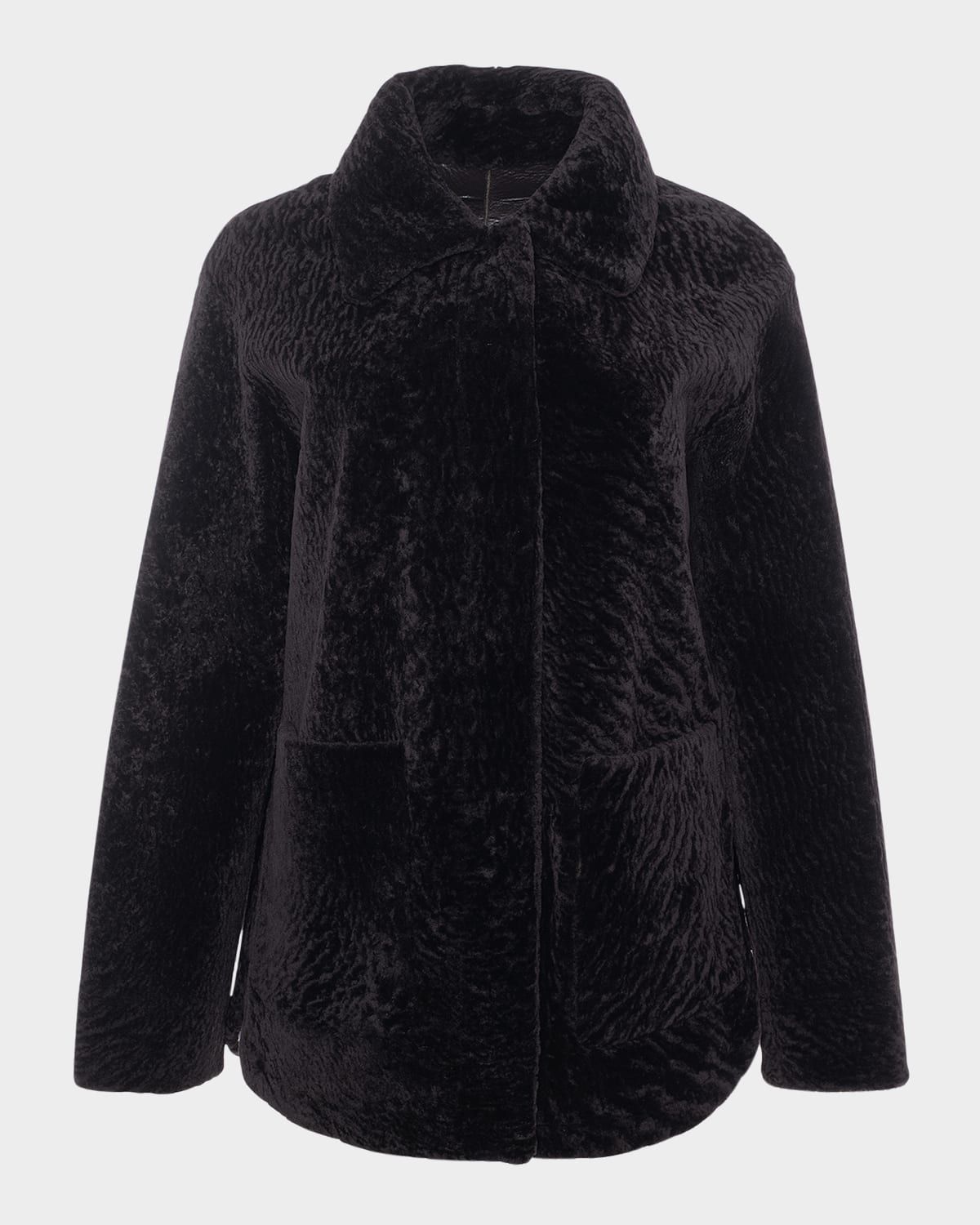 Reversible Textured Shearling Lamb Jacket