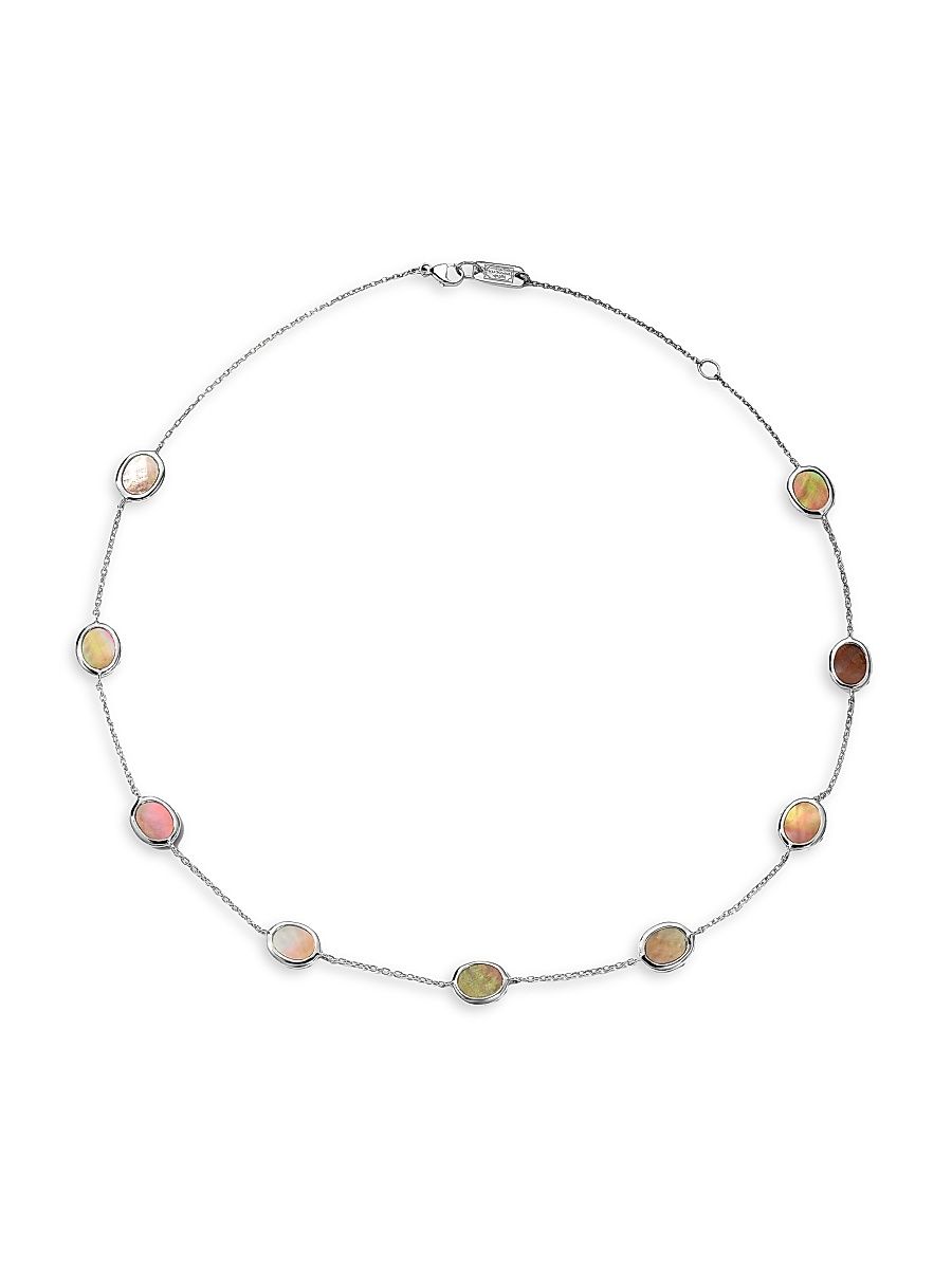 Women's Confetti Sterling Silver & Brown Shell Short Station Necklace - Silver - Size 16