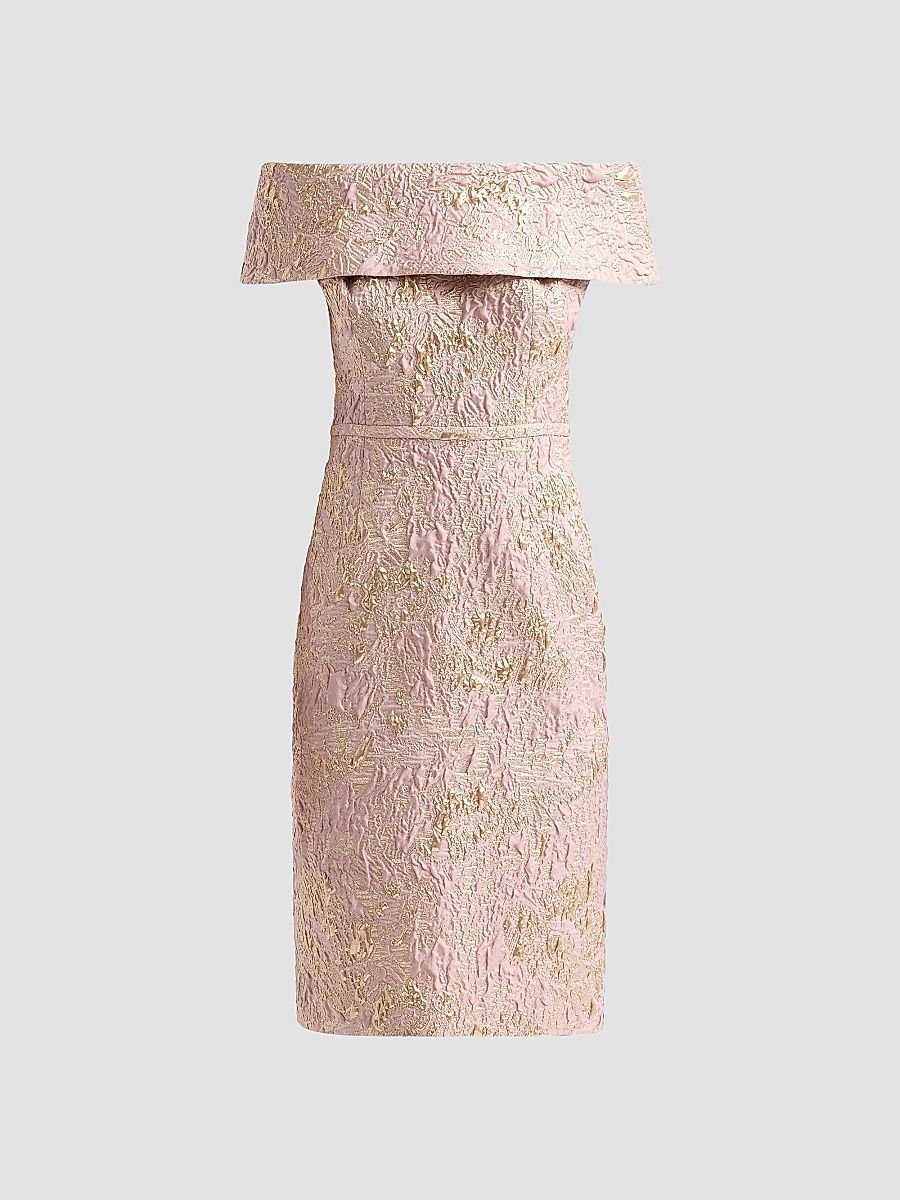 Women's Metallic Jacquard Off-The-Shoulder Mini Dress - Blush Gold - Size 18