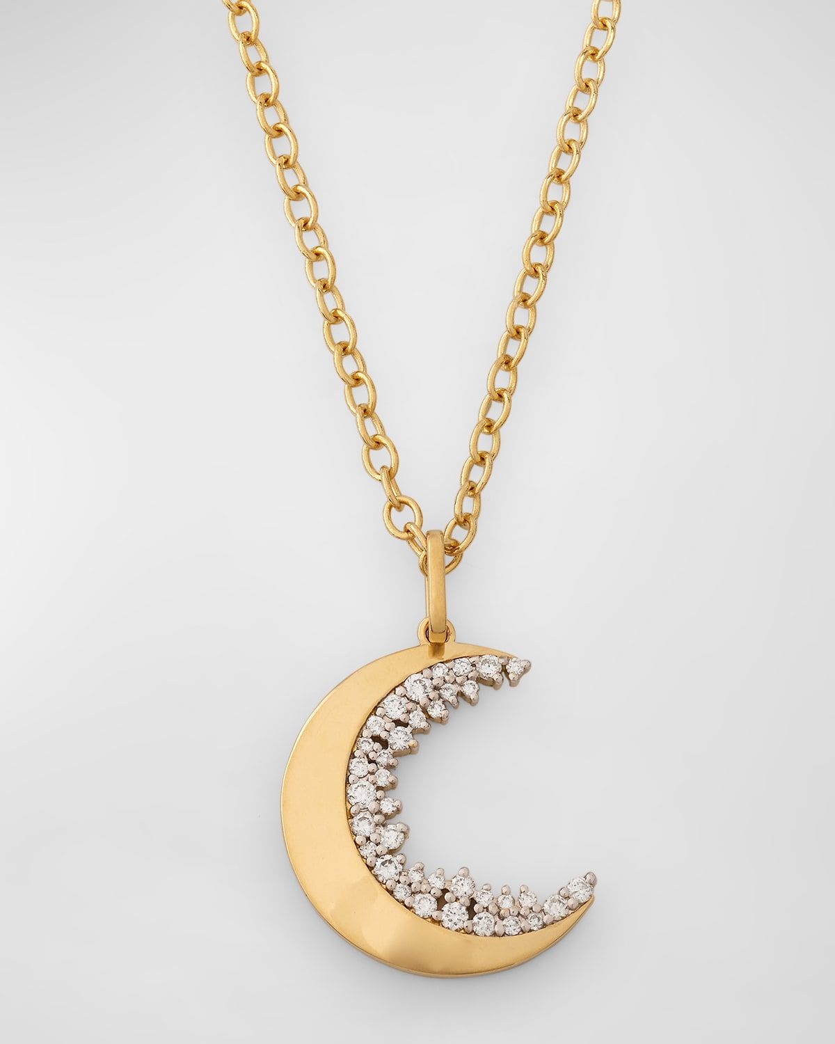 Cocktail Crescent Moon Charm Necklace with Diamonds