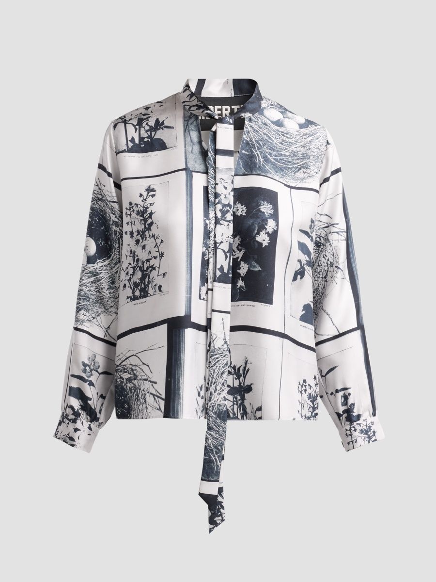 Libertine Women's Nest Babe Paley Tieneck Blouse - Black Grey Multi - Size Medium