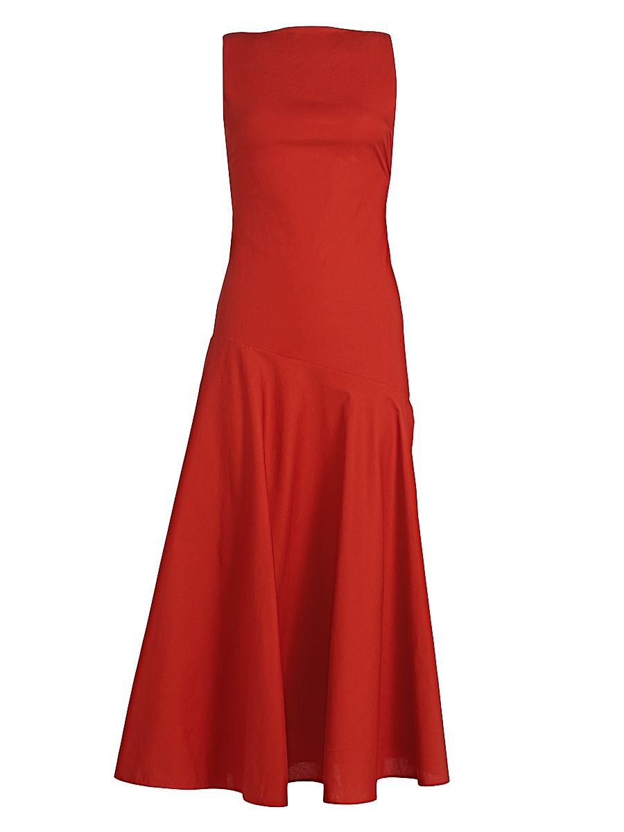 Women's Ren Bias Cotton Midi-Dress - Persimmon - Size 14