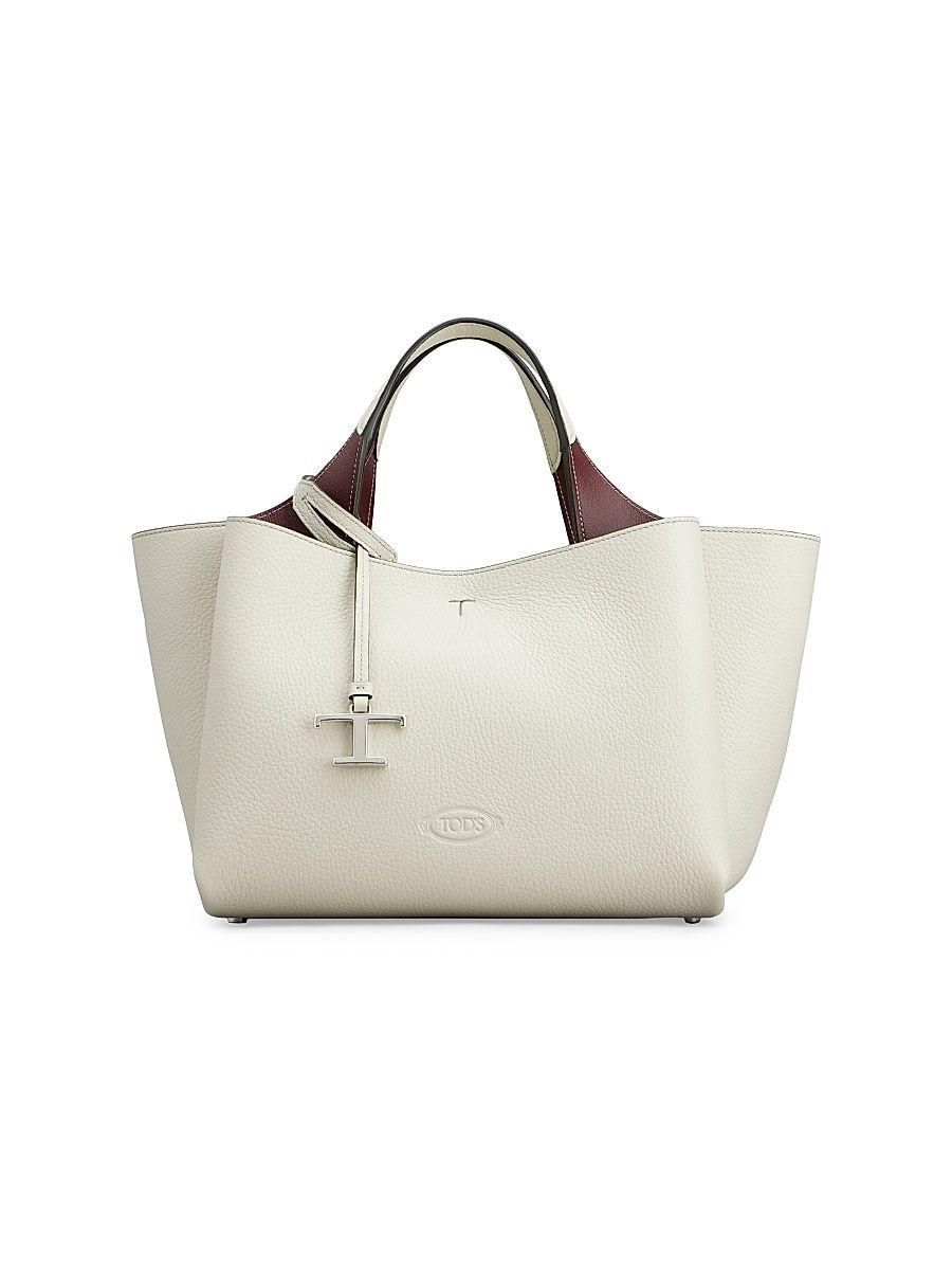 Women's Mini Mancini Leather Tote Bag - Bianco Bordeaux