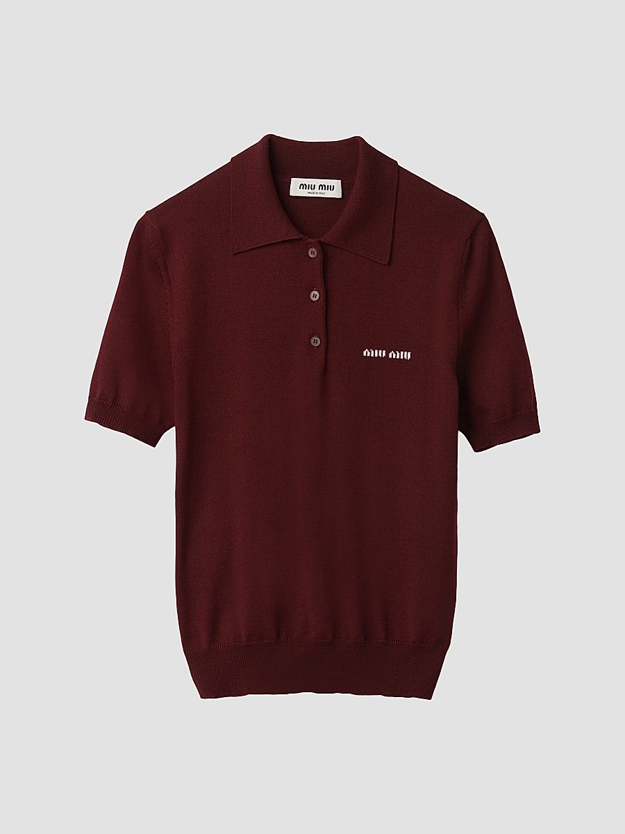 Women's Wool Knit Polo Shirt - Dark Red - Size 8