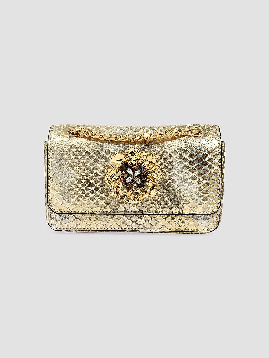 Women's Bella Mini 14K-Gold-Plated & Leather Shoulder Bag - Gold Python
