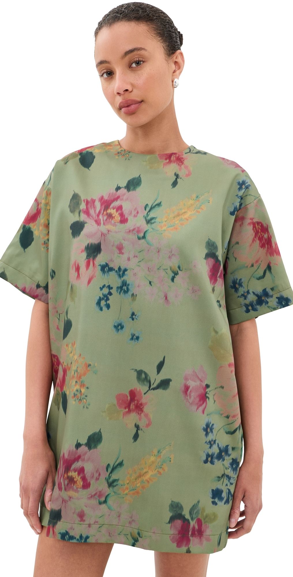 Marques'Almeida Bonded Satin T-Shirt Dress Green Floral 4