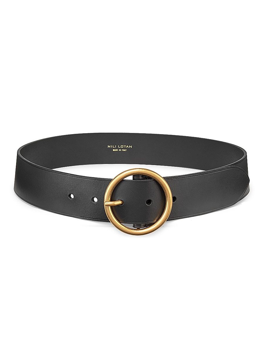 Nili Lotan Women's Avery O-Ring Leather Belt - Black Antique Brass - Size XS